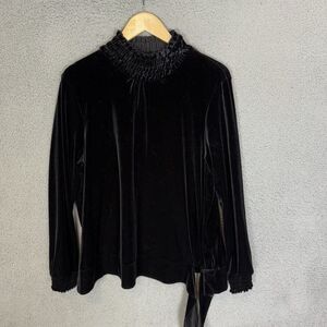 S J Jill Shirt Womens XL Black Velour Top‎ Long Sleeve Stretch